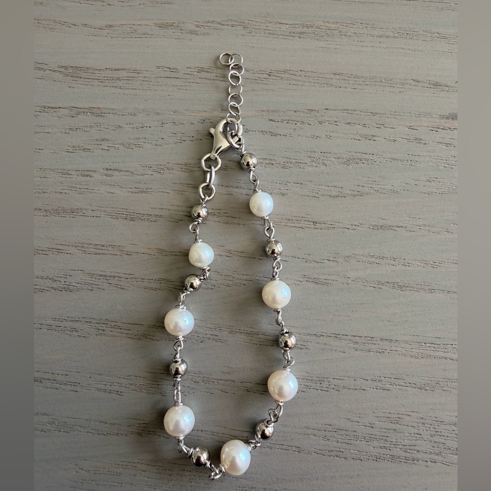 Phillip Gavriel Sterling Silver Alternating Freshwater Pearl&Bead Bracelet 8”